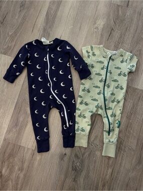 Moon & Bicycle Print Kids One-Piece Set - Navy and Sage